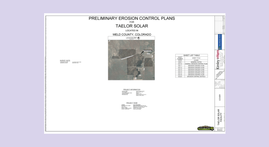 Preliminary Erosion Control Plans for Taelor Solar Phase 1 Weld County cover page