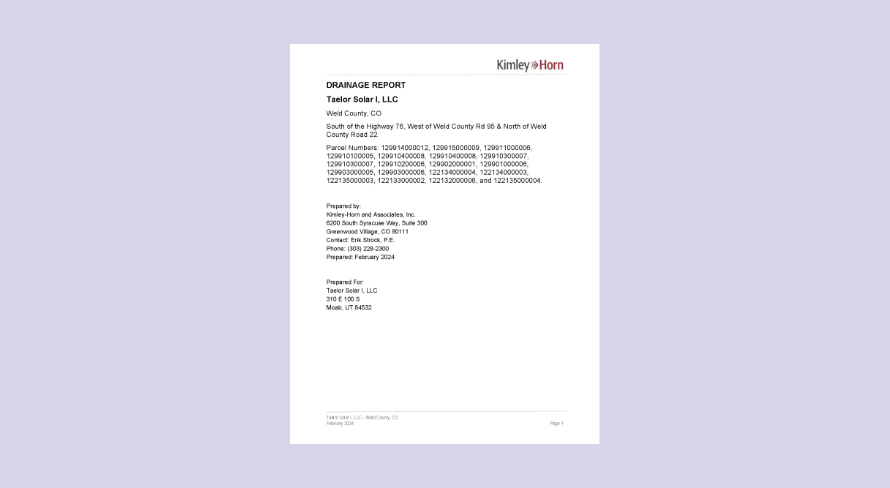 Taelor Solar Drainage Report cover