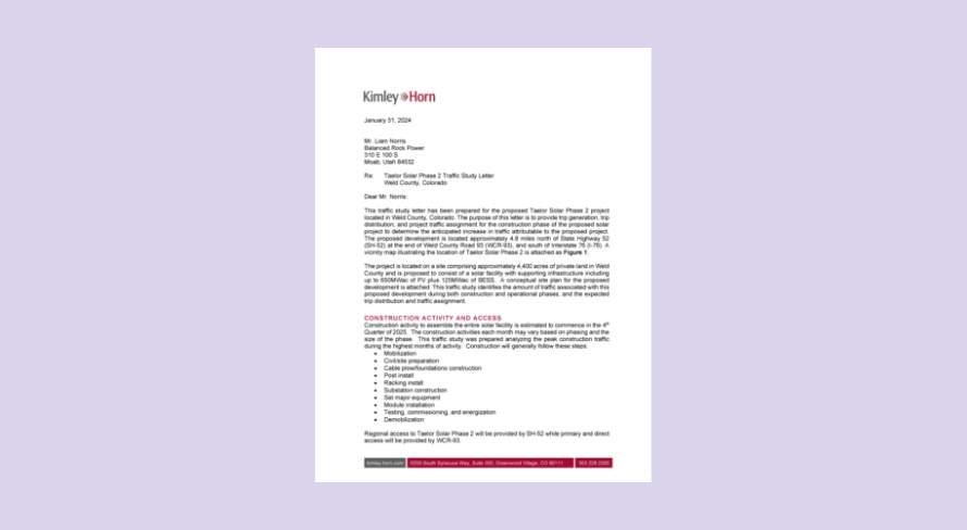 Taelor Solar Phase 2 Traffic Study Weld County cover page