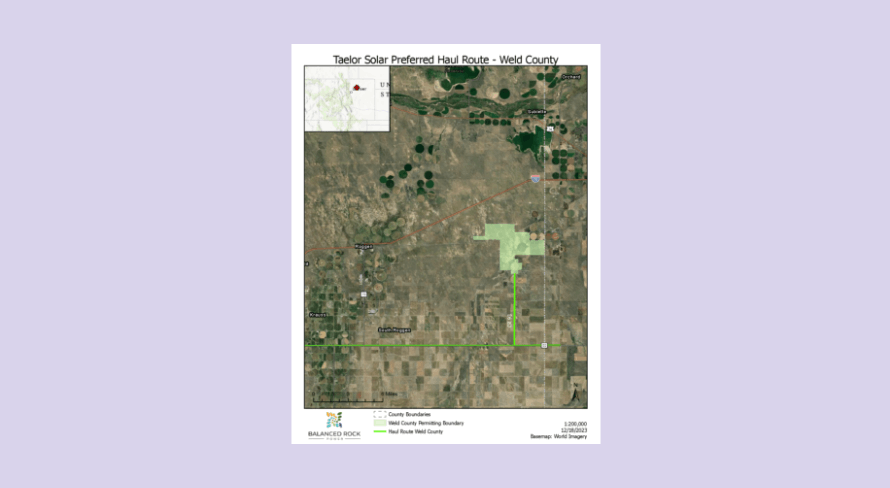 Taelor Solar Temporary Construction Route Weld County Cover Page with map